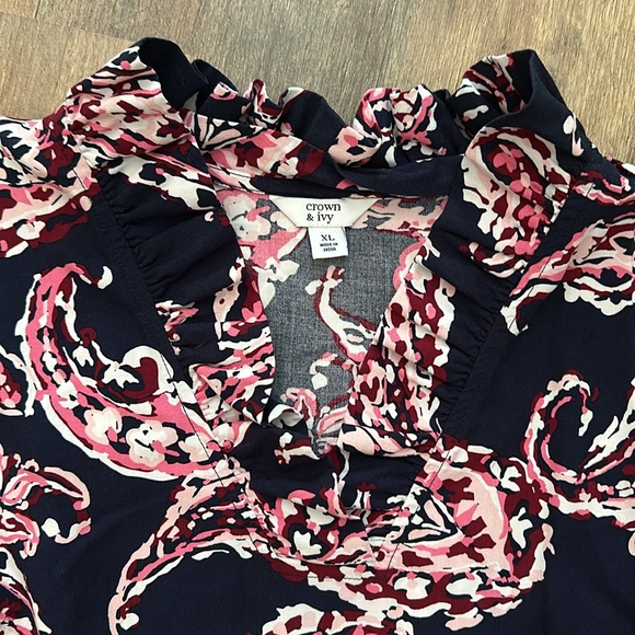 Crown & Ivy Sleeveless Dress- XL- Navy/Pink Paisley - Picture 2 of 5